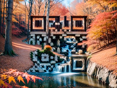 Autumn Forest Waterfall Photography QR Code Art