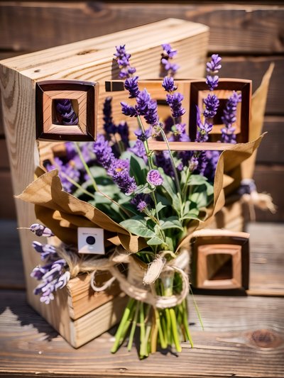 Lavender Bouquet Wooden Box Photo QR Code for Packaging