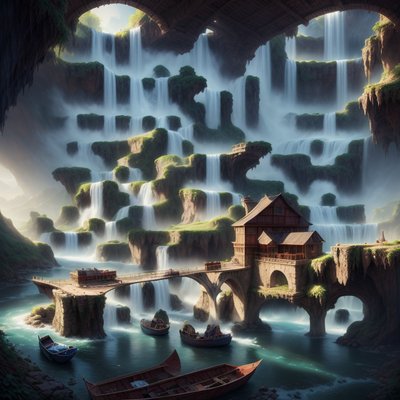 Cavern Waterfalls Fantasy Matte Painting QR Code Art