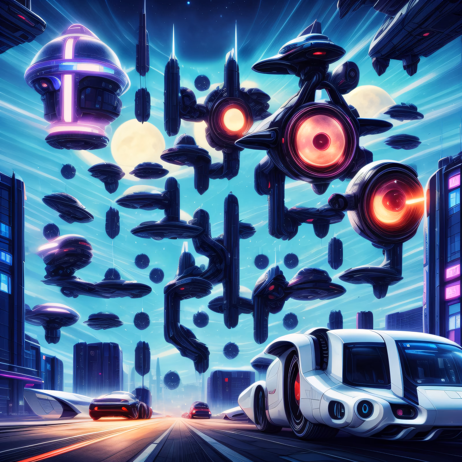 Futuristic City Spaceship Retrofuturism QR Code for Posters — image 1