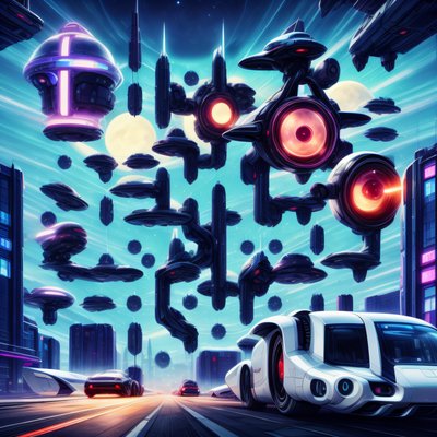 Futuristic City Spaceship Retrofuturism QR Code for Posters