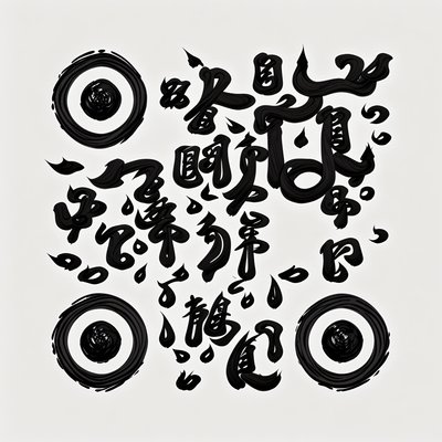 Black Ink Brush Calligraphy Symbol QR Code Art