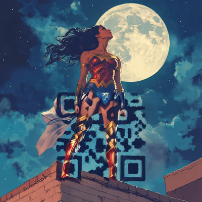 Супергероиня на залитой луной крыше: комикс QR-код для постеров — изображение 1