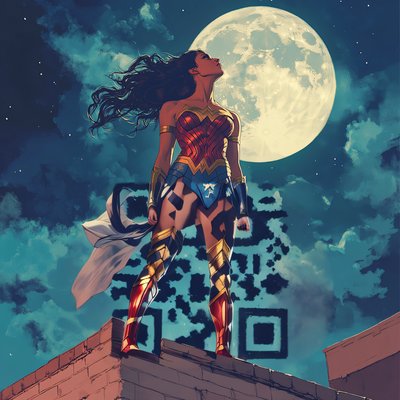 Superhero on Moonlit Rooftop Comic QR Code for Posters