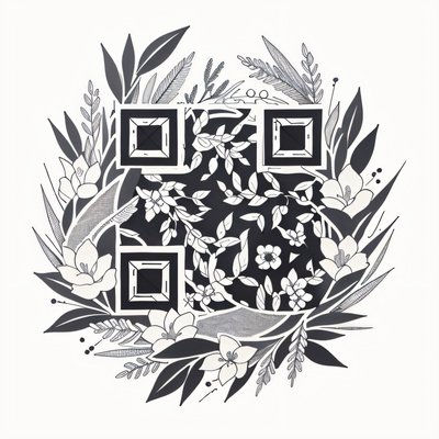 Botanical Wreath Tattoo Ink QR Code for Temporary Tattoos