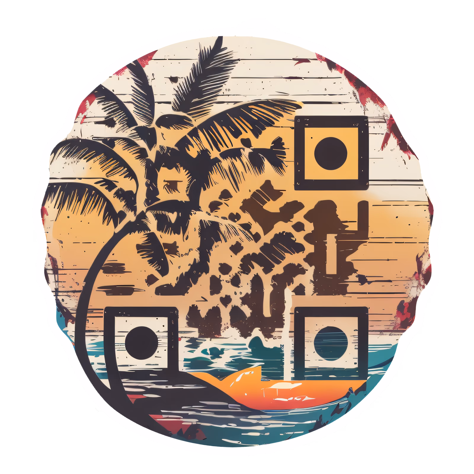 Retro Beach Palm Sunset Tropical QR Code for Stickers — image 1