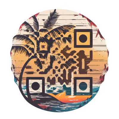 Retro Beach Palm Sunset Tropical QR Code for Stickers — image 1