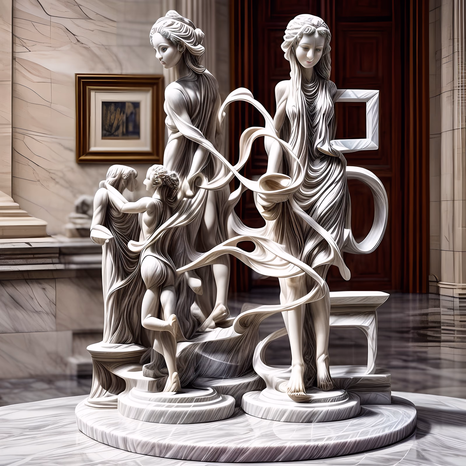 Marble Figure Group Sculpture QR Code Art — image 1
