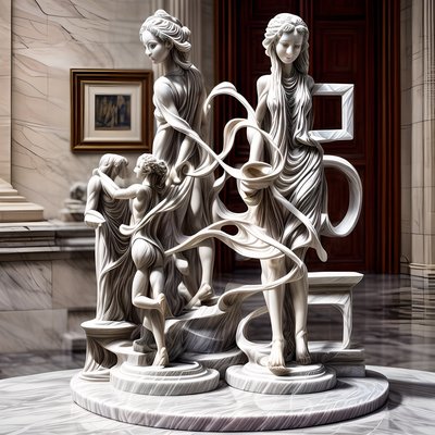 Marble Figure Group Sculpture QR Code Art