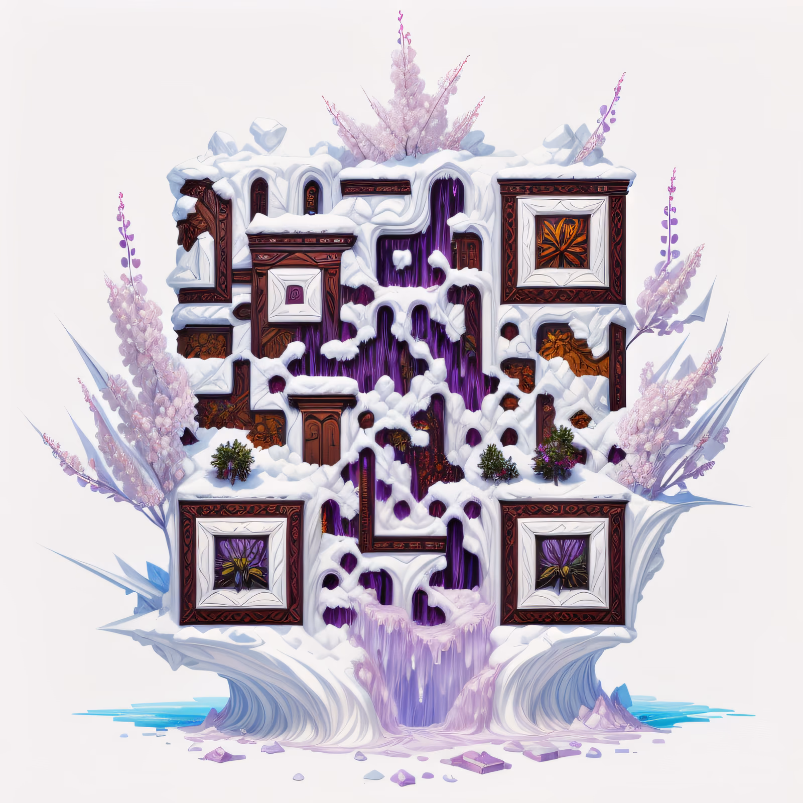 Заснеженный резной блок с сиренью: 3D QR-код — изображение 1