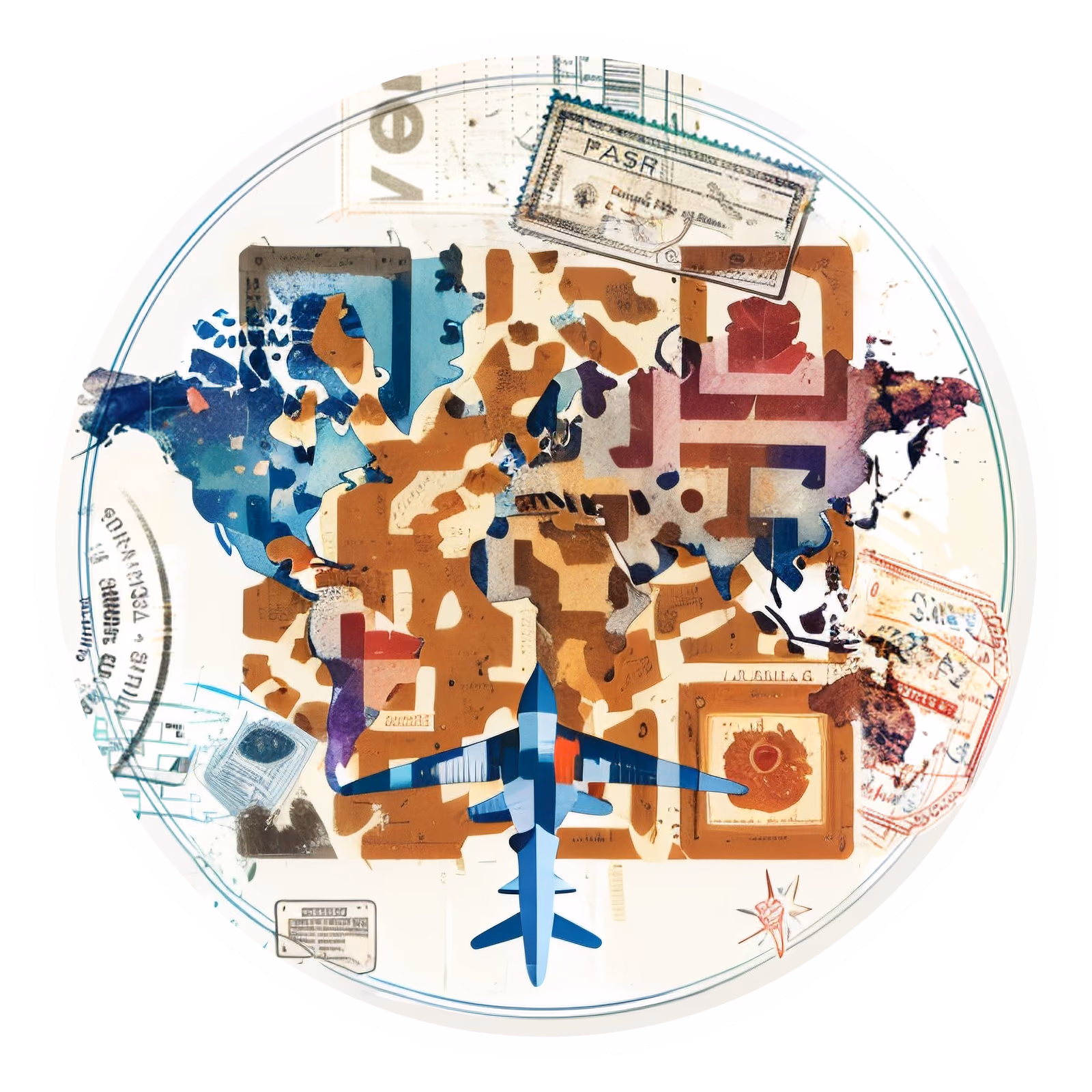Passport Stamps Airplane Map Collage QR Code for Stickers — image 1