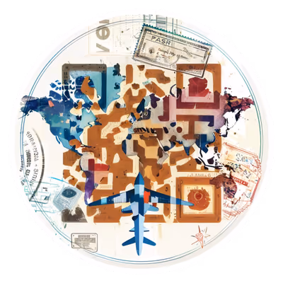 Passport Stamps Airplane Map Collage QR Code for Stickers — image 1