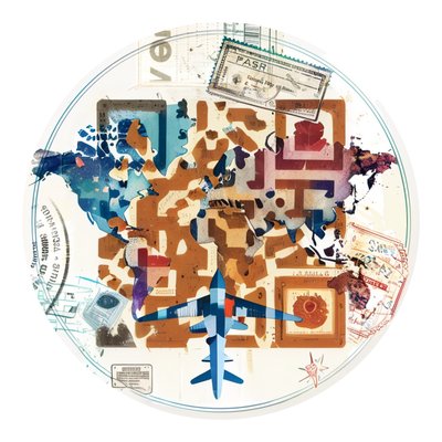 Passport Stamps Airplane Map Collage QR Code for Stickers