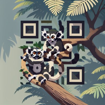 Ring Tailed Lemurs Flat Vector QR Code Art