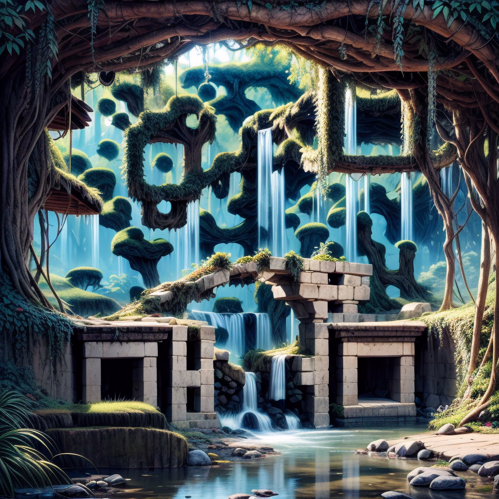 Enchanted Forest Stone Bridge Fantasy QR Code Art — image 1