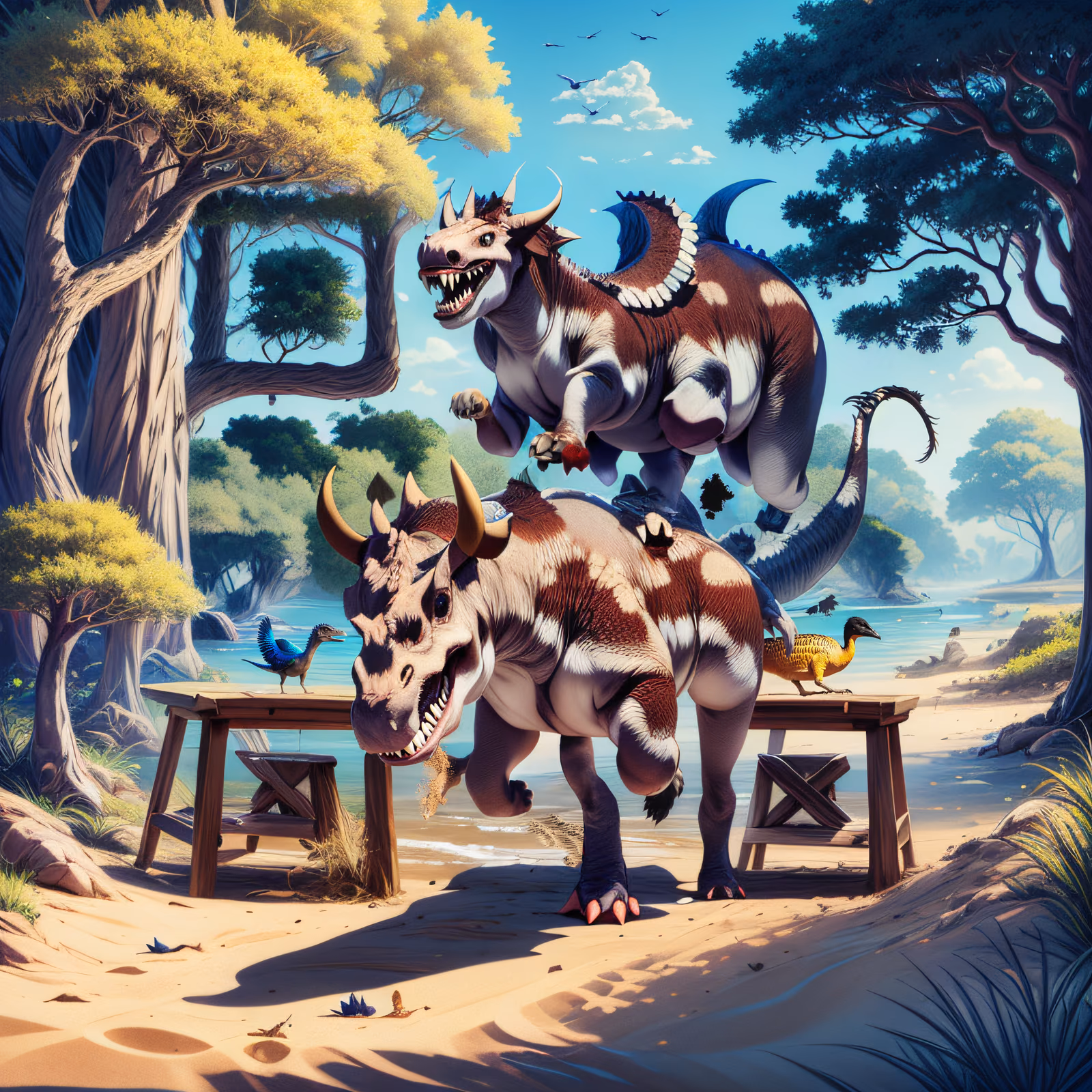 Horned Dinosaurs Riverbank Cartoon QR Code for Posters — image 1