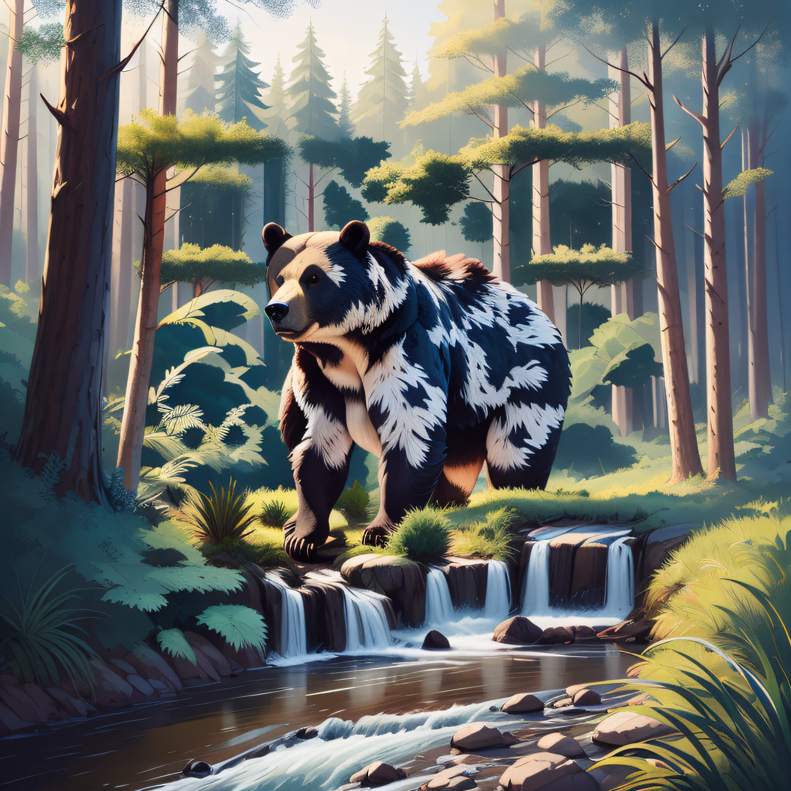 Bear in Pine Forest Painting QR Code Art — image 1