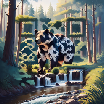 Bear in Pine Forest Painting QR Code Art — image 1