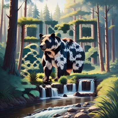 Bear in Pine Forest Painting QR Code Art