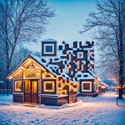 Snowy Christmas Market Dusk QR Code for Greeting Cards