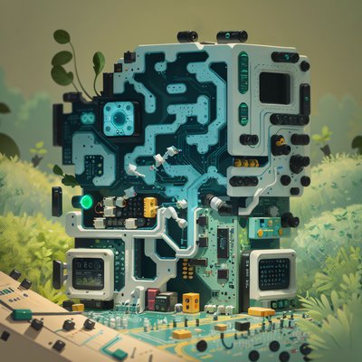 Circuit Board Tower 3D Render QR Code for Posters