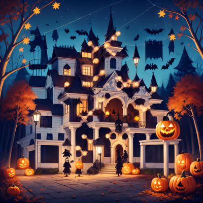Haunted Halloween Mansion Cartoon QR Code for Posters — image 1