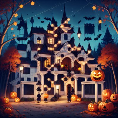 Haunted Halloween Mansion Cartoon QR Code for Posters