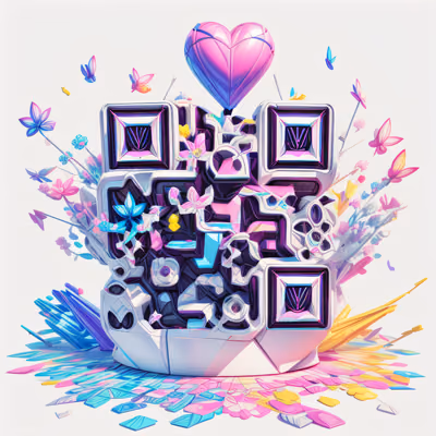Взрыв сердца и цветов: 3D поп QR-код для наклеек — изображение 1