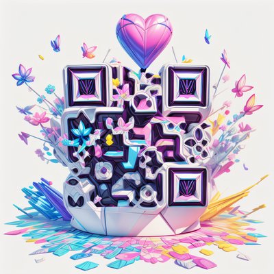 Heart Flower Burst 3D Pop QR Code for Stickers