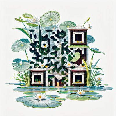 Lily Pad Garden Houses 3D QR Code for Posters