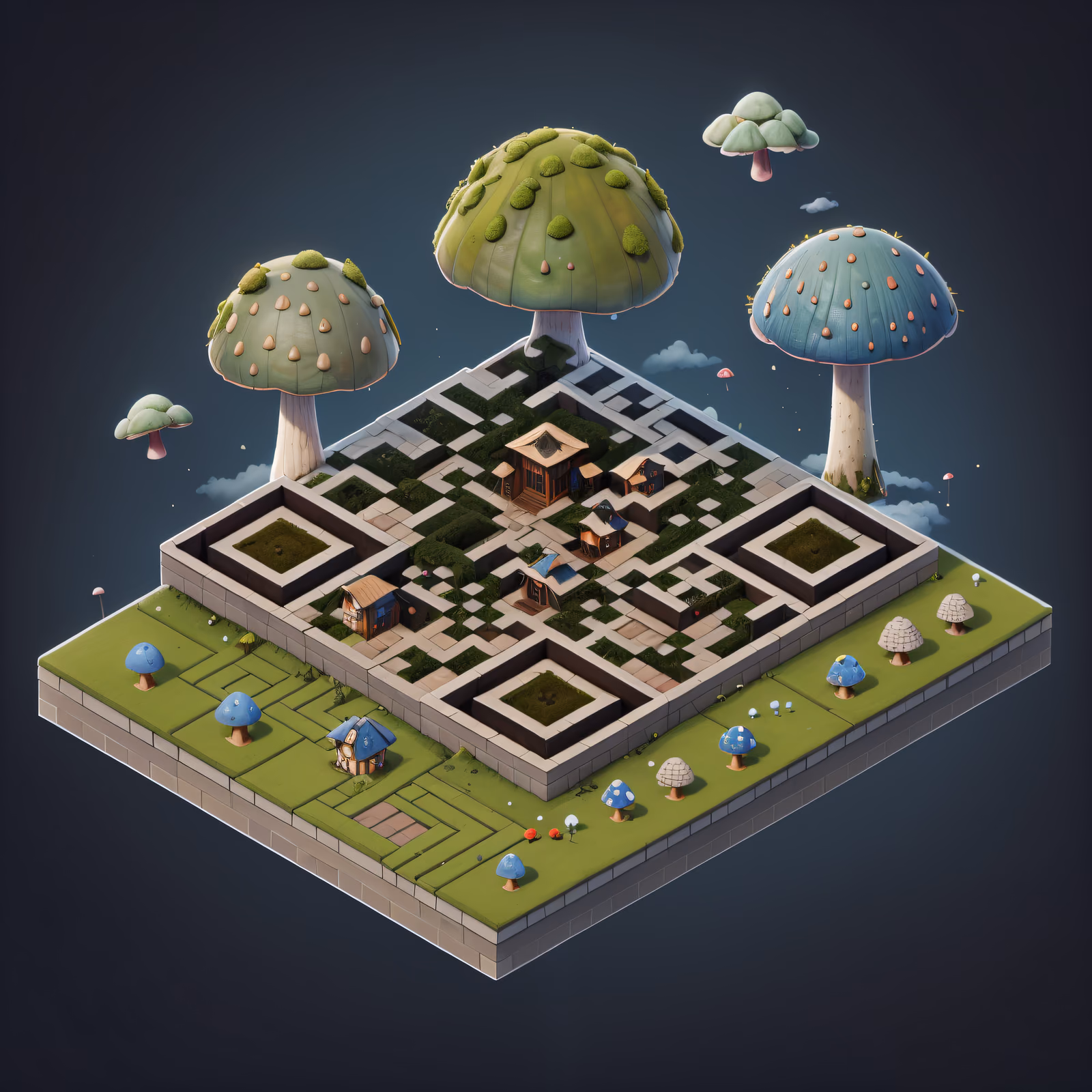 Isometric Mushroom Village 3D QR Code Art — image 1