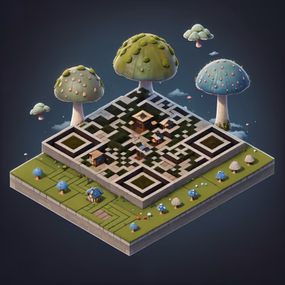 Isometric Mushroom Village 3D QR Code Art — image 1