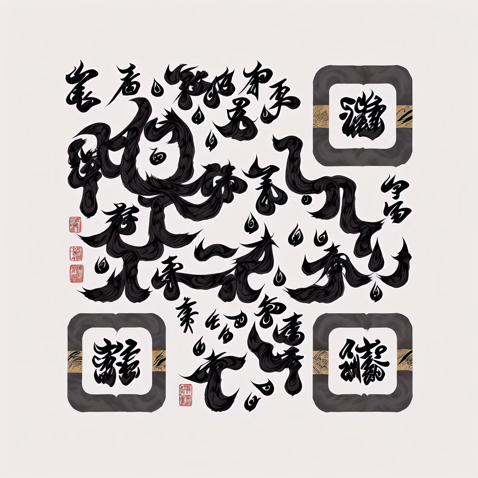 Black Ink Calligraphy Brush Script QR Code Art — image 1