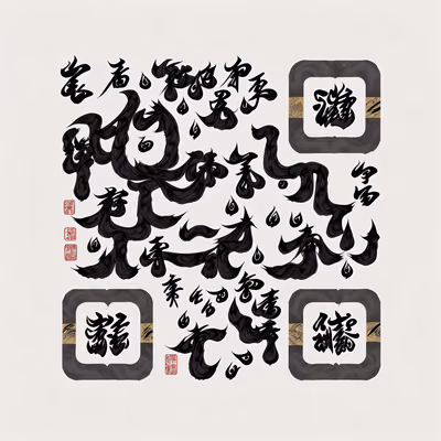 Black Ink Calligraphy Brush Script QR Code Art — image 1
