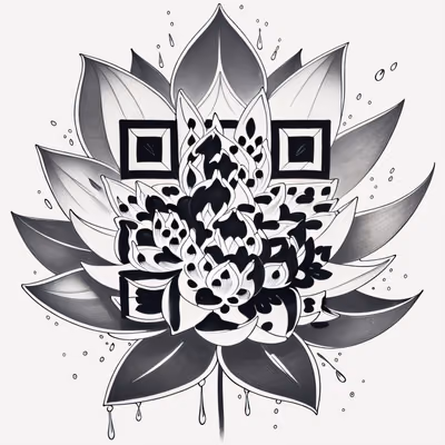 莲花墨线纹身花卉二维码设计，适用于临时纹身 — 图片 1