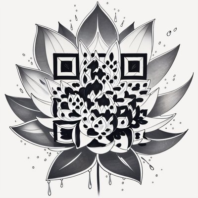 Lotus Flower Ink Tattoo Flowers QR Code for Temporary Tattoos