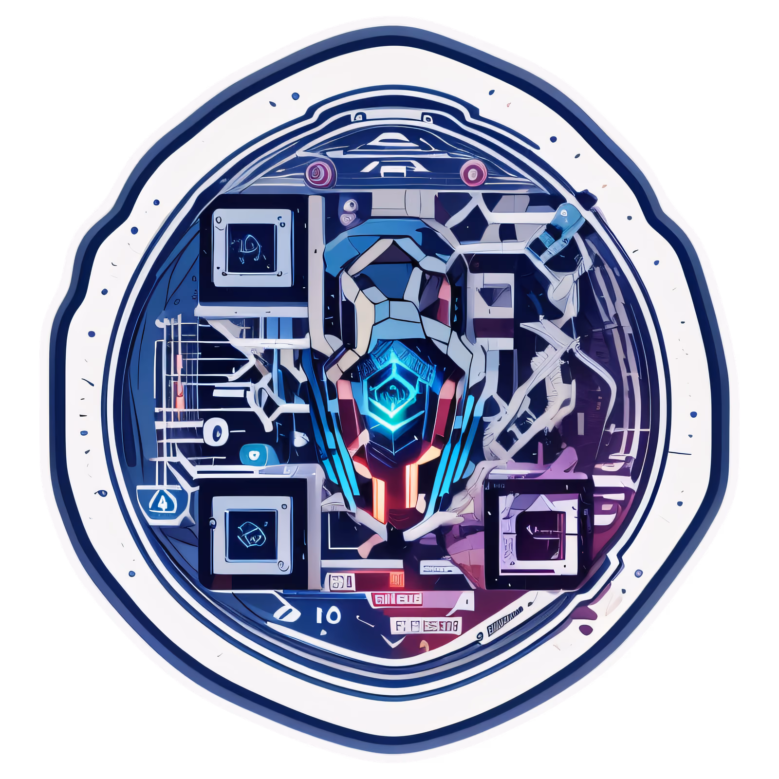 Кибер-эмблема с микросхемой, векторный QR-код для стикеров — изображение 1