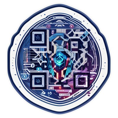 Cyber Circuit Emblem Vector QR Code for Stickers