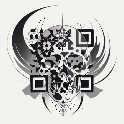 Floral Skull Tattoo Ink Flowers QR Code for Temporary Tattoos