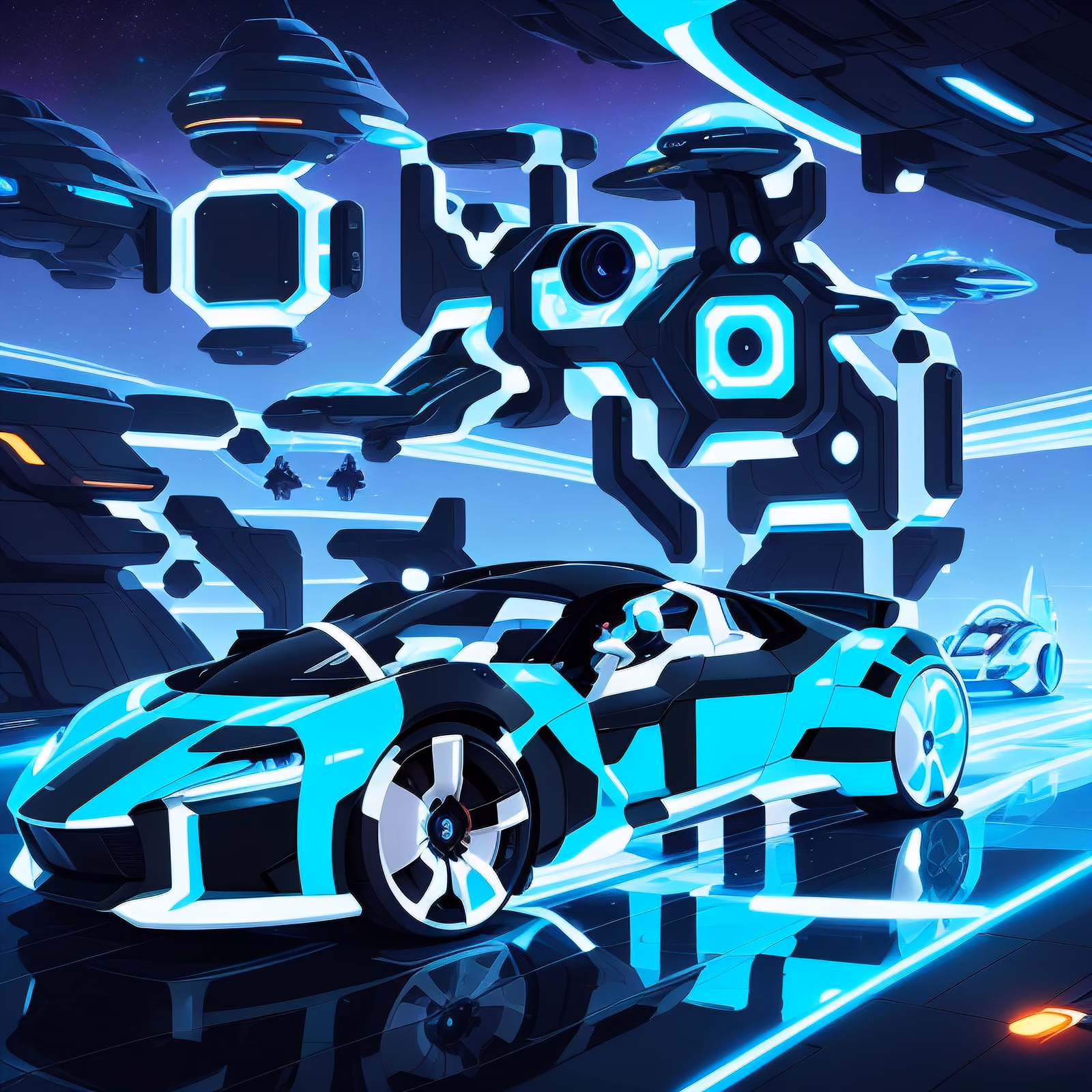 Futuristic Sports Car Spaceport QR Code for Posters — image 1