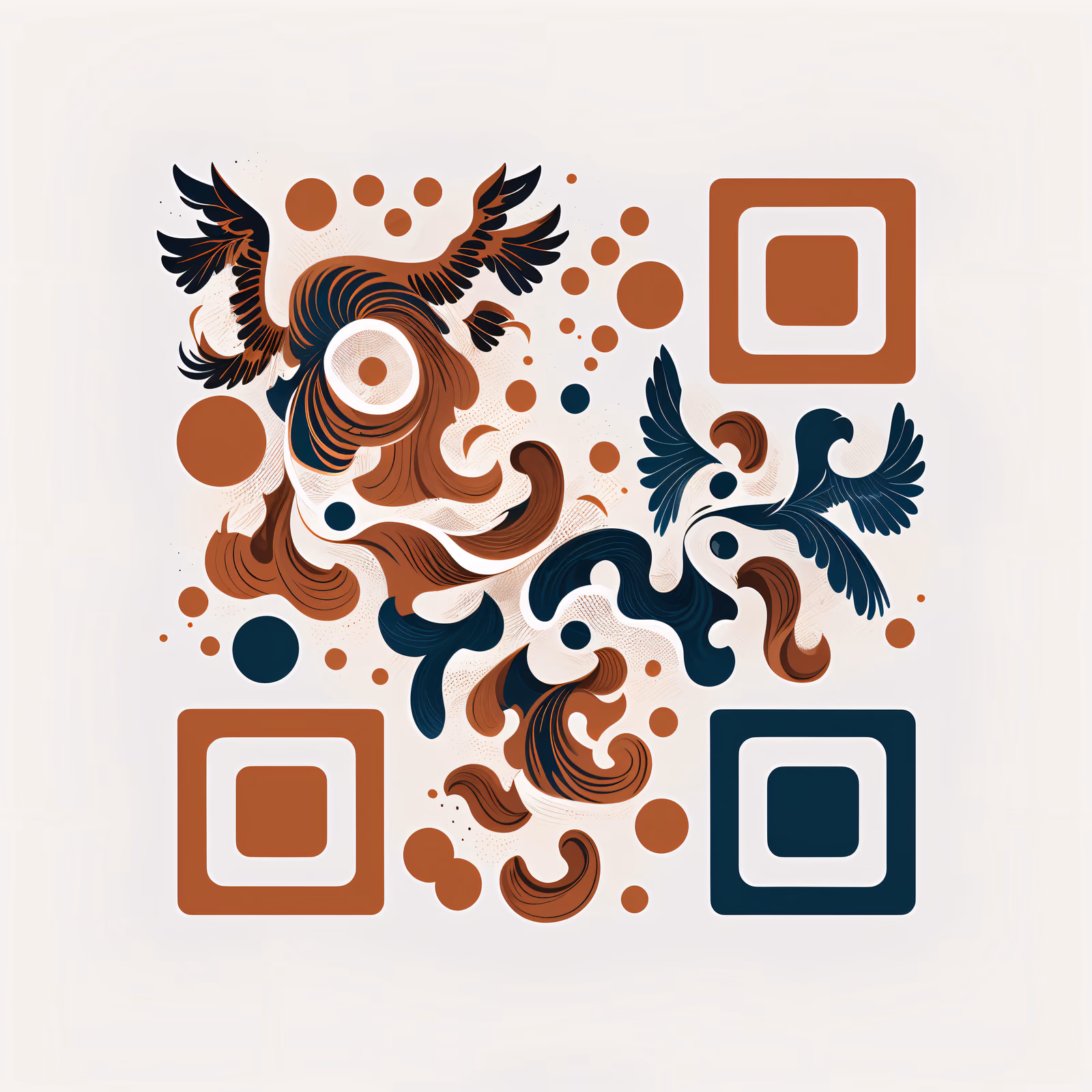 Каллиграфический феникс в плоском векторном стиле, QR-код — изображение 1