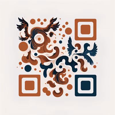 Каллиграфический феникс в плоском векторном стиле, QR-код — изображение 1