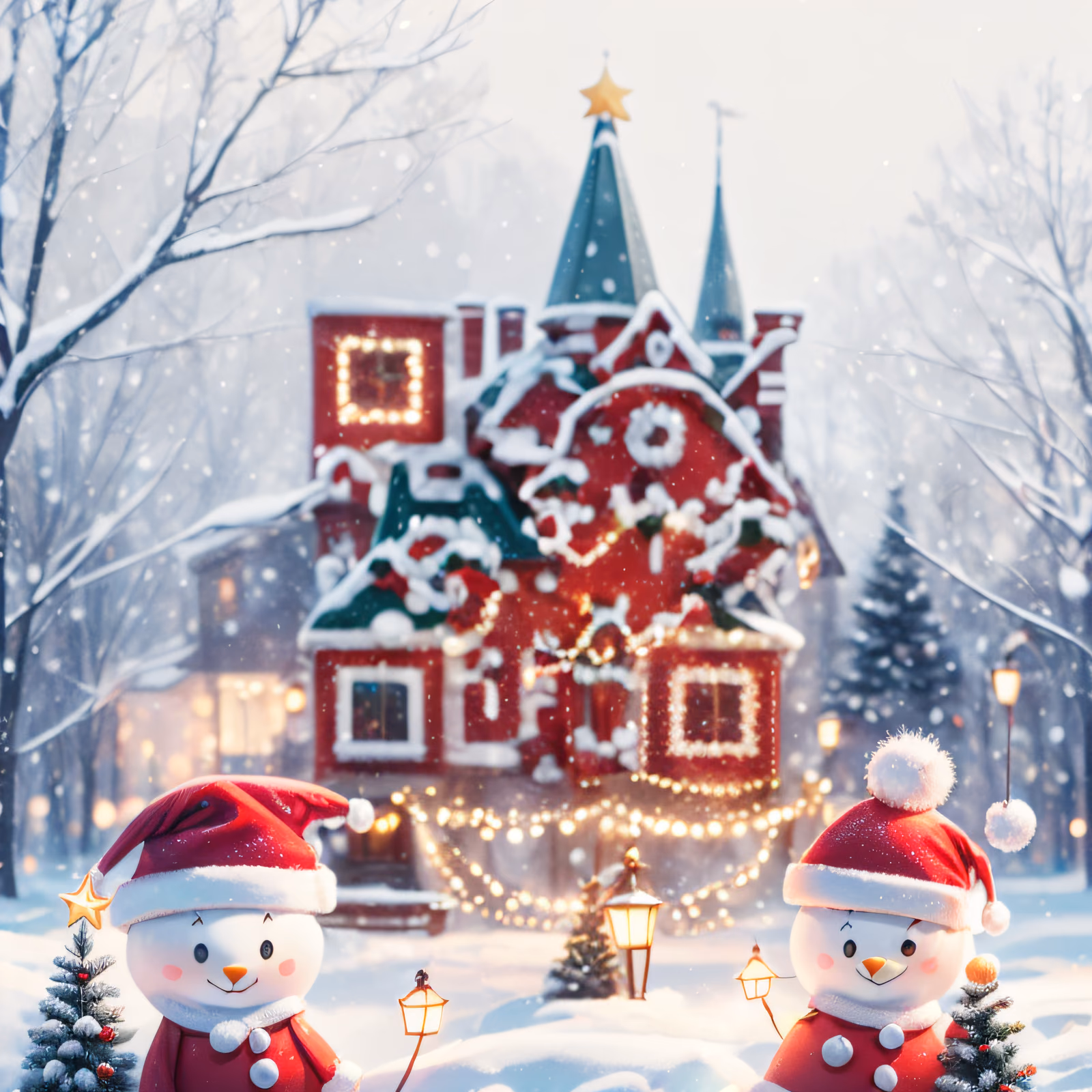 Snowman Christmas House Cartoon QR Code for Greeting Cards — image 1