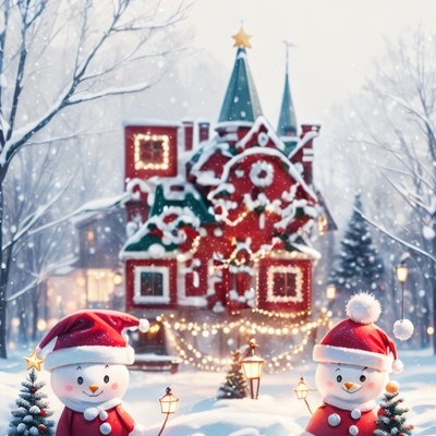 Snowman Christmas House Cartoon QR Code for Greeting Cards