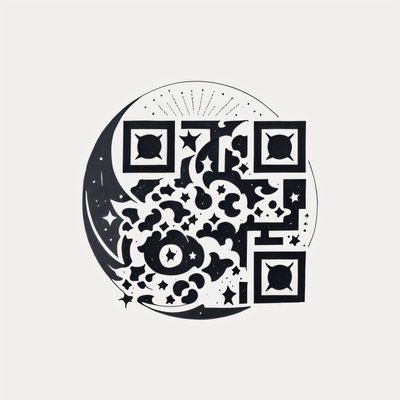 弯月星辰纹身风格二维码艺术,适用于临时纹身贴