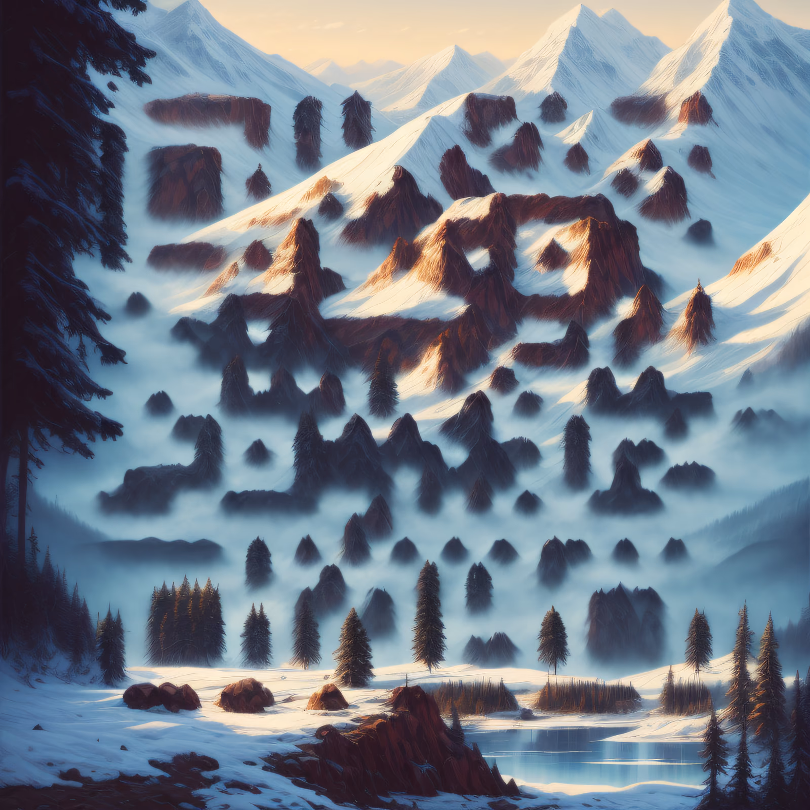 Snowy Mountain Lake Matte Painting QR Code Art — image 1