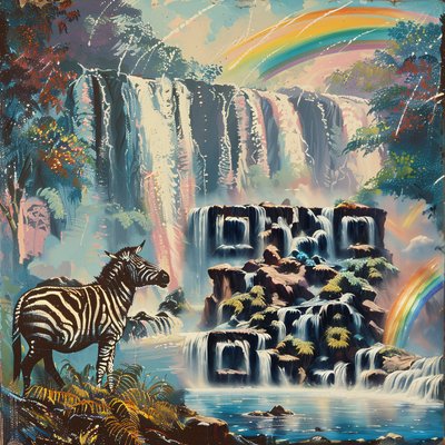 Zebra Waterfall Rainbow Painting QR Code Art
