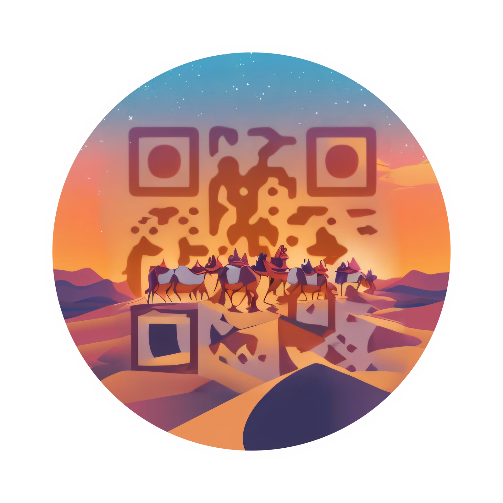 Camel Caravan Desert Sunset QR Code for Stickers — image 1