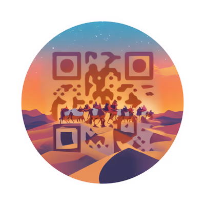 Camel Caravan Desert Sunset QR Code for Stickers — image 1