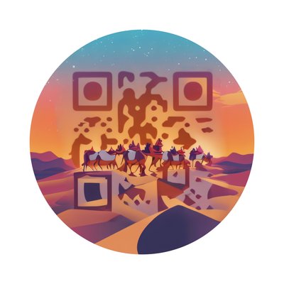 Camel Caravan Desert Sunset QR Code for Stickers
